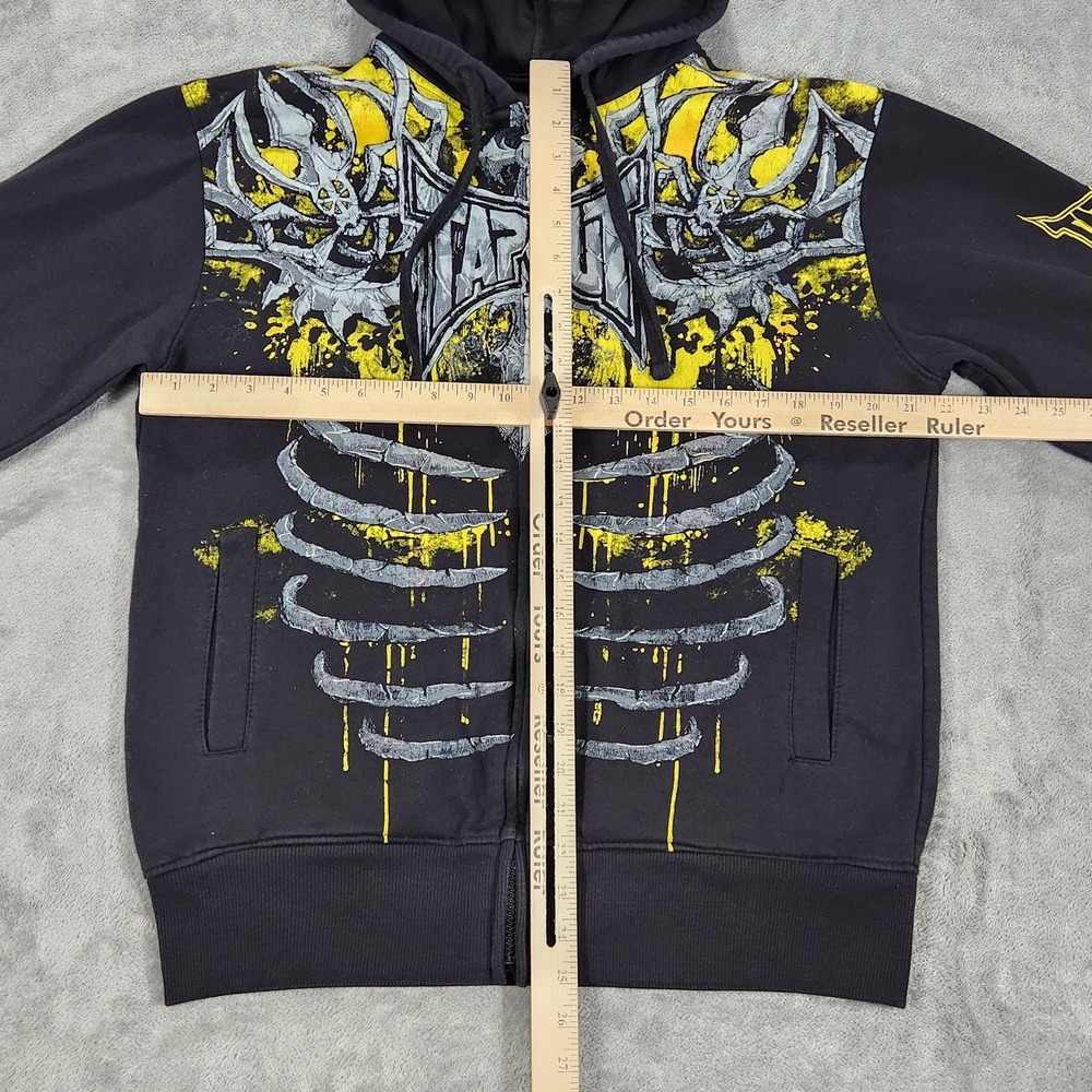Tapout Hoodie Sweatshirt Mens Medium Black Full Zip Skull Y2K Vintage Ribcage - Picture 9 of 13